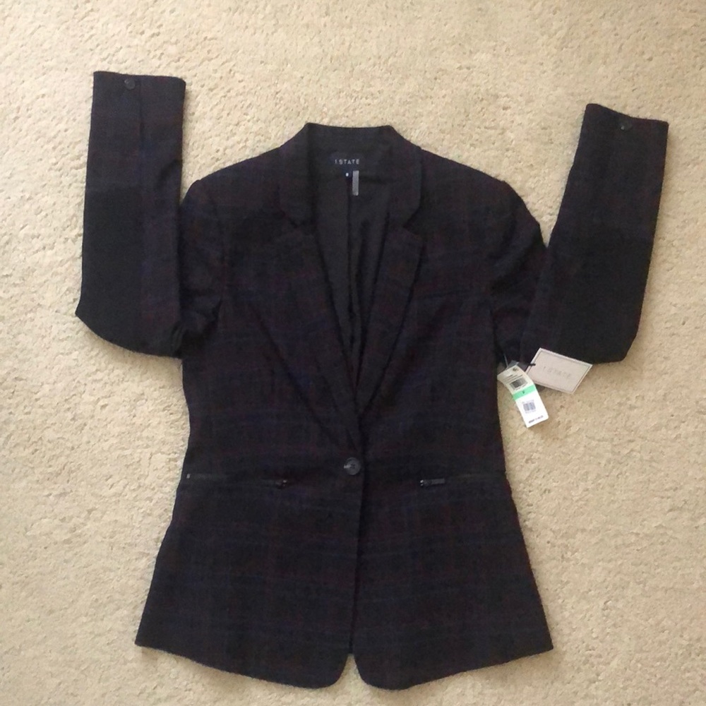 1. State Black Plaid Blazer Size 8